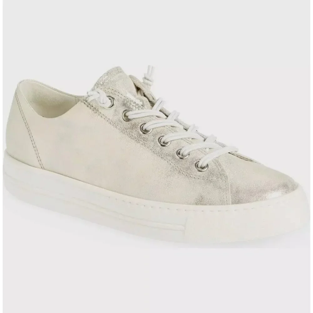 Paul Green Metallic Silver White Low-Top Sneakers